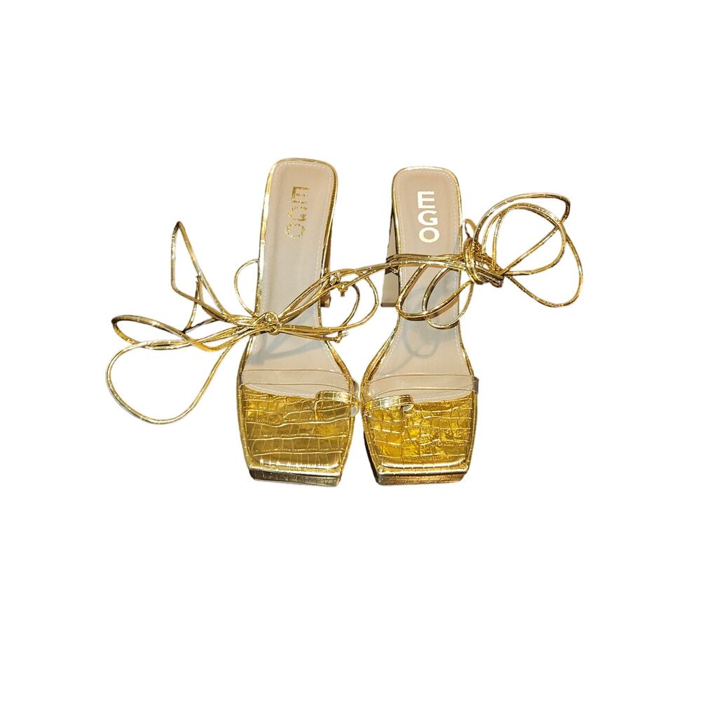 EGO gold wrap tie lace heels women's size 6